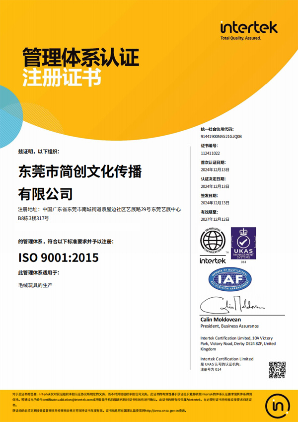 ISO9001:2015国际质量管理体系认证